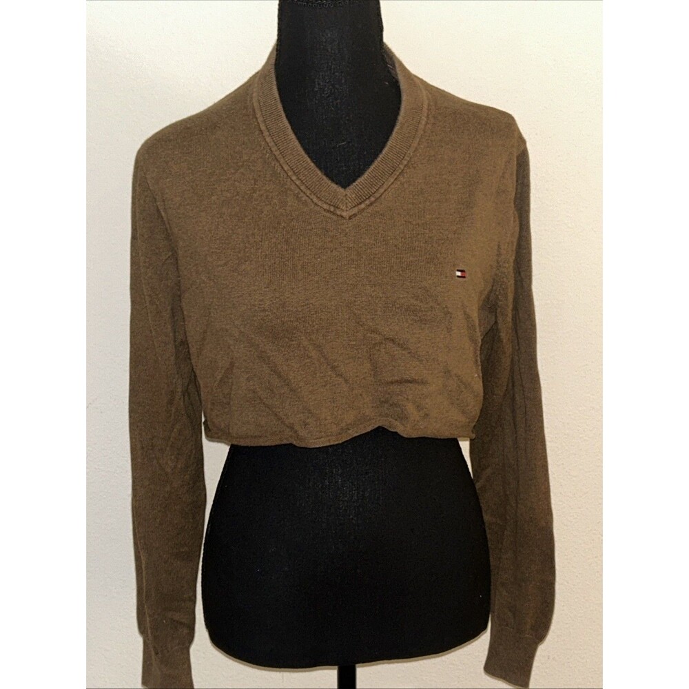 Tommy Hilfiger Small Petite Cropped Long Sleeve V-Neck Pullover Sweater